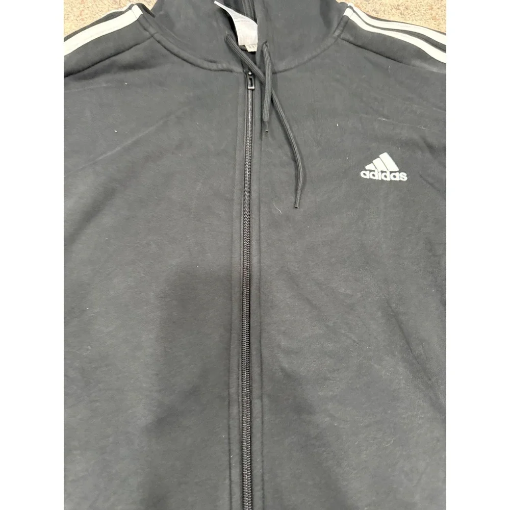 Adidas Essentials 3-Stripes Full Zip‎ Hoodie Black White Mens 2XL IB4029